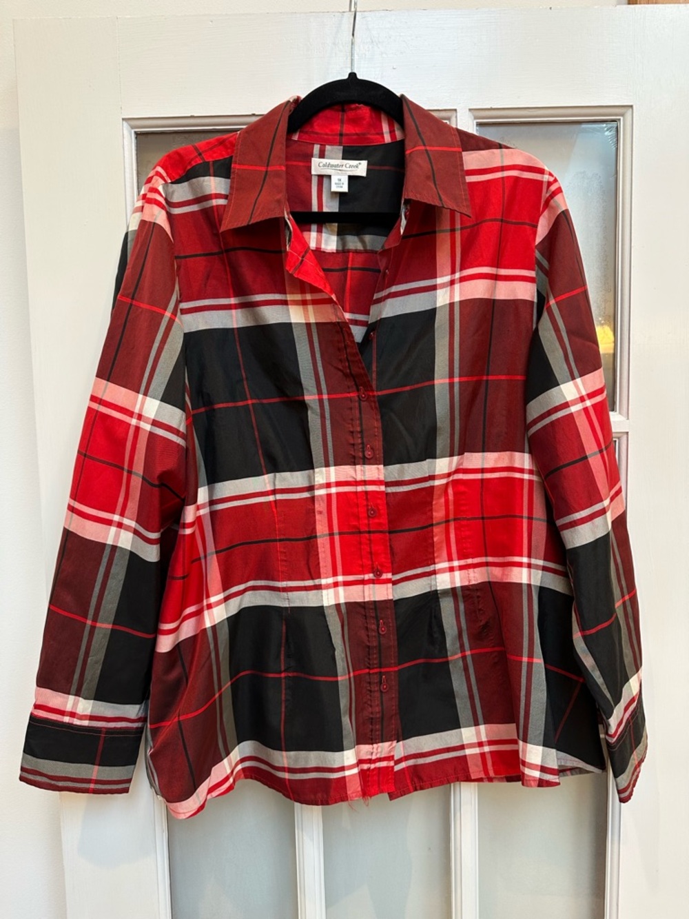 Vintage Coldwater Creek Y2K Career Grunge Silk Plaid Shirt Blouse Plus Size 1X